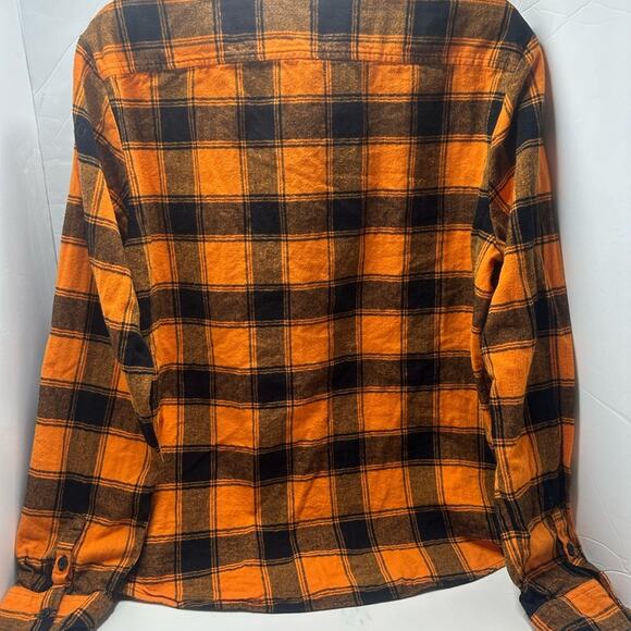 HALLOWEEN READY Forever 21 BLACK ORANGE CHECKERED BUTTON DOWN UNISEX LARGE - Picture 4 of 8